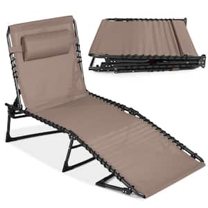 Outdoor Chaise Lounge Chair, Portable Adjustable Folding Patio Recliner with Pillow in Warm Taupe