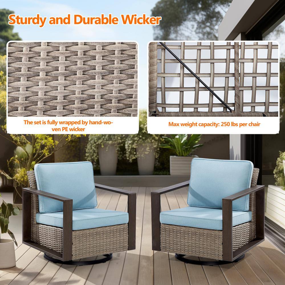 Sky Blue Cushioned Steel Frame Outdoor Rocking Armchair Set