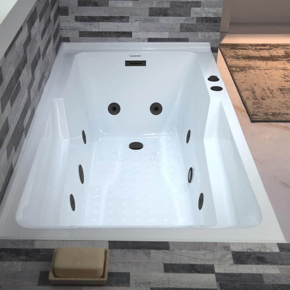 60" White Acrylic Alcove Bathtub with Matte Black Jets