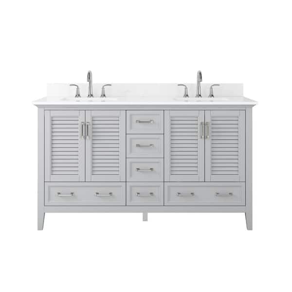 Dennick 60 in. Double Sink Gray Bath Vanity with White Engineered Stone Top (Assembled)