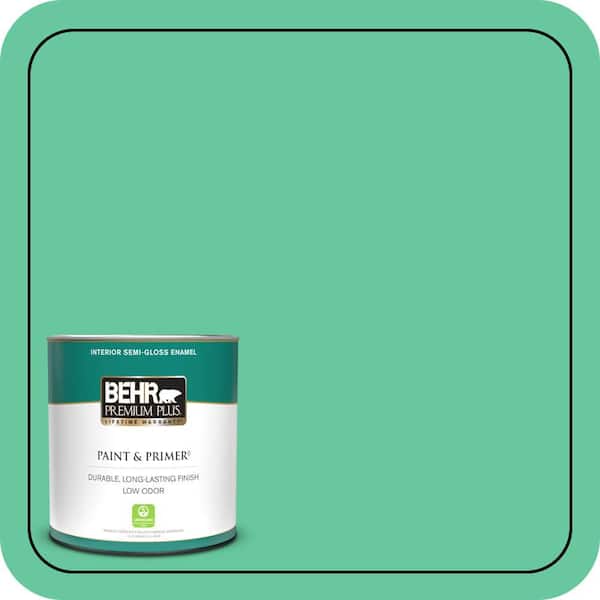 BEHR PREMIUM PLUS 1 qt. #470B-4 Intense Jade Semi-Gloss Enamel Low Odor Interior Paint & Primer