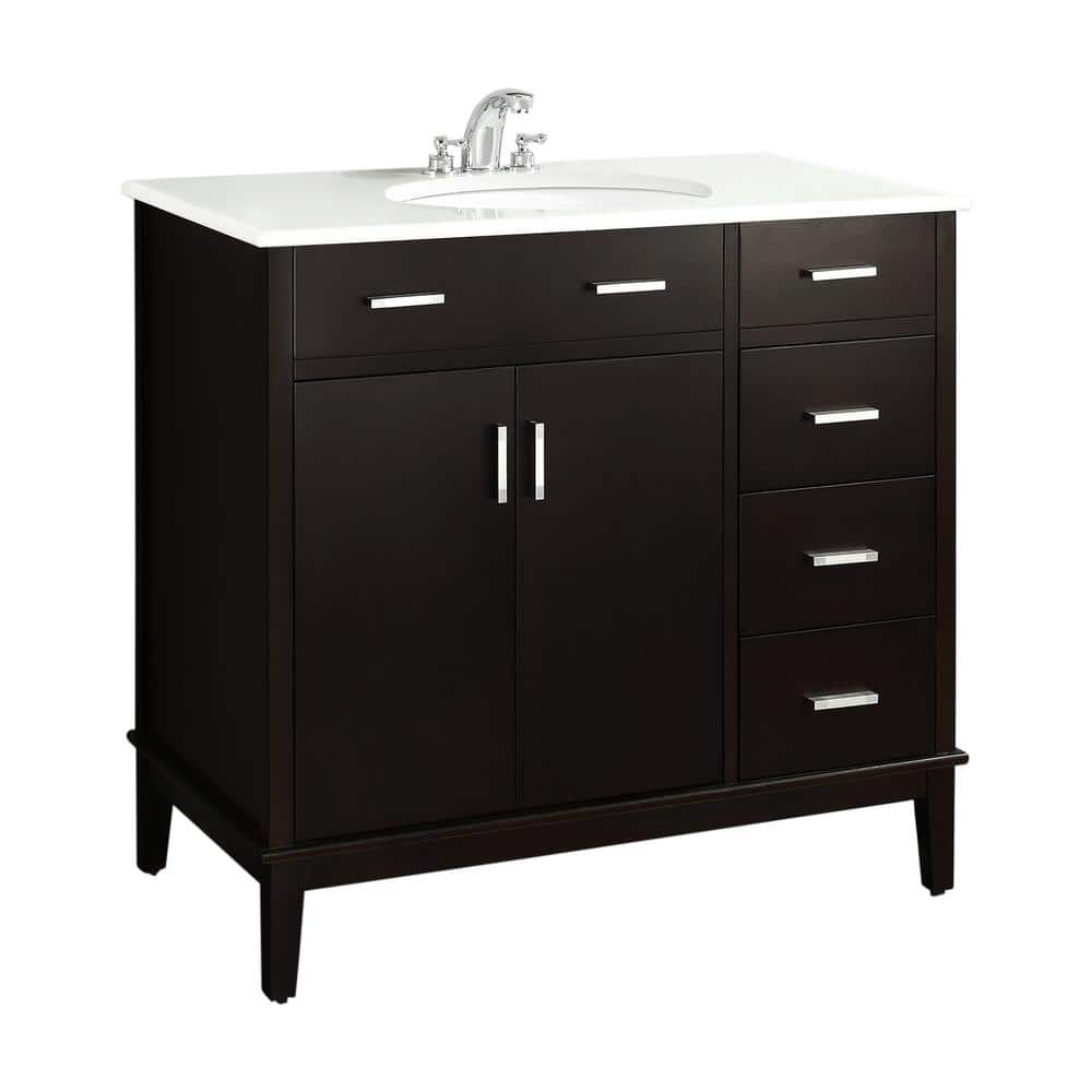 Simpli Home Urban Loft 36 In Bath Vanity In Dark Espresso Brown With Quartz Marble Vanity Top In White With White Basin Nl Clt090201 36 2a The Home Depot