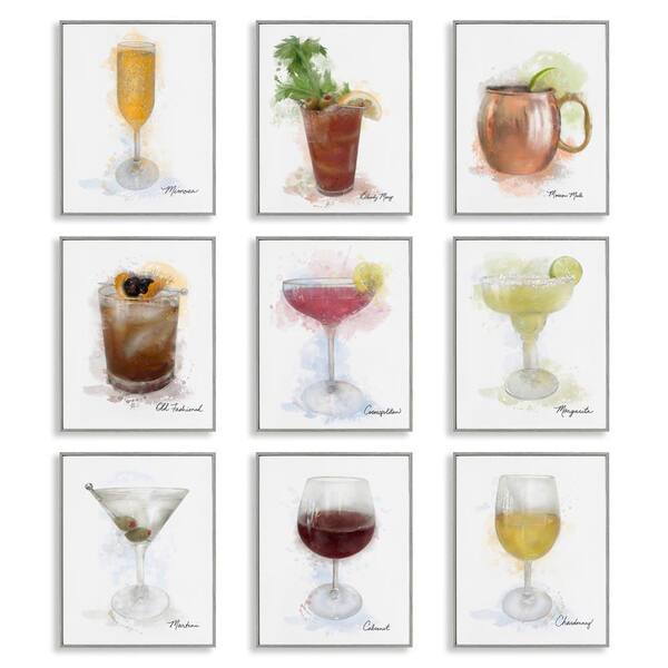 Modern Muted Cocktail Drinks by Matthew Piotrowicz 9 Piece Gray Framed Food Giclee Art Print 14 in. x 11 in.
