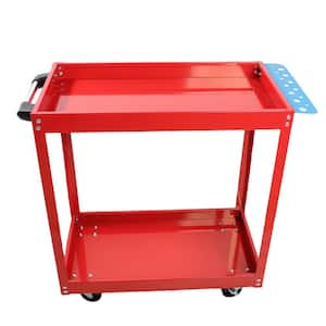 2-Tier Heavy Duty Metal 4-Wheeled Storage Shelves Utility Cart with Lockable Wheels and Handle in Red