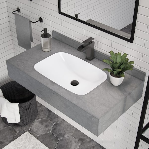 Swiss Madison Avancer 36 in. Charcoal Gray Ceramic Rectangle Vessel Sink