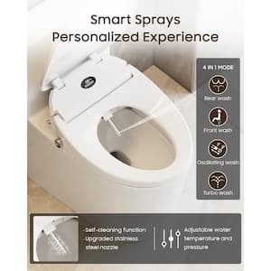 Electric Heated Bidet Seat for Elongated Toilets in White Warm Air Dryer Multiple Spray Modes LED Night Light