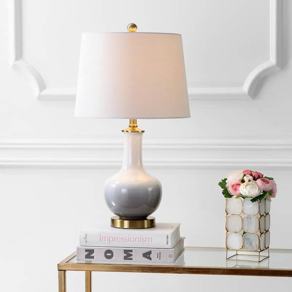 JONATHAN Y Gradient 25 in. White/Grey Ceramic/Brass Table Lamp