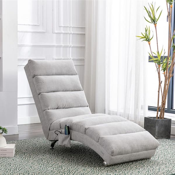 Seafuloy 58.27 in. Light Gray Linen Recliner / Massage Chaise Lounge ...