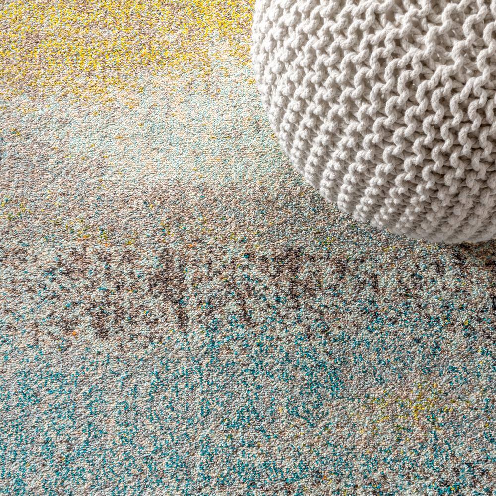 Blue and Beige Abstract Synthetic Area Rug