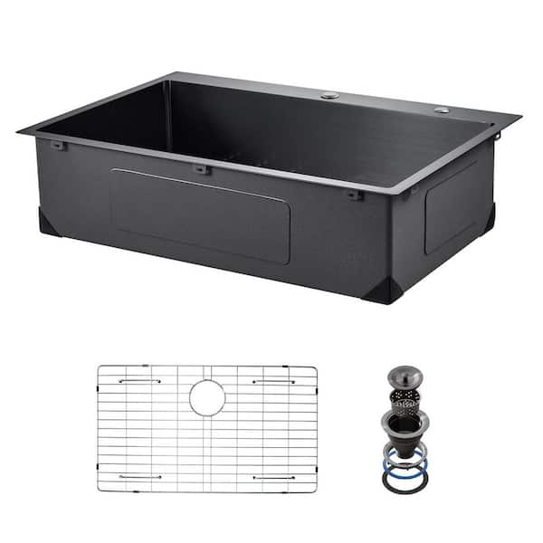 33 in. Kitchen Sink Workstation, 304 Stainless Steel Drop-In Single Bowl Farmhouse Basin with Accessories