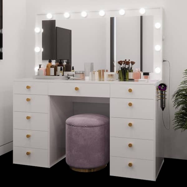 BOAHAUS Orla White Finish, 11-Drawers 63 in. W Dresser with Mirror
