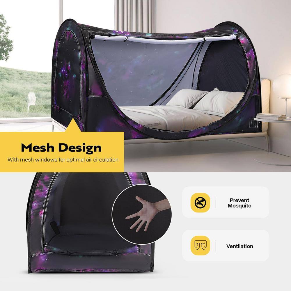 Black and Purple Polyester Pop-Up Privacy Bed Canopy