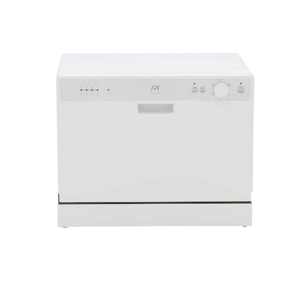 SPT Countertop Dishwasher in White with 6 Wash Cycles and Delay Start