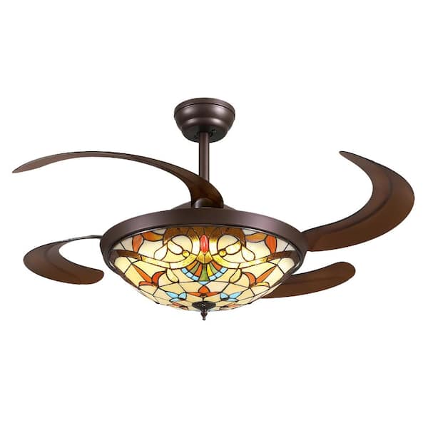 48 in Coffee-Colored Tiffany Baroque Invisible Ceiling LED Fan Light with Timer, Dimming and Reversible