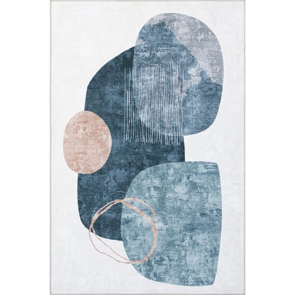 nuLOOM Ceara Abstract Circles Machine Washable Blue 3 ft. x 5 ft. Modern Accent Rug