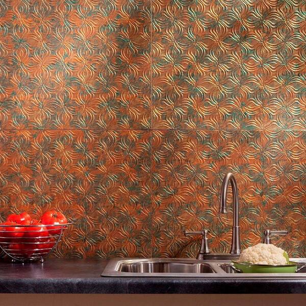 Fasade 18.25 in. x 24.25 in. Copper Fantasy Lotus PVC Decorative Tile Backsplash