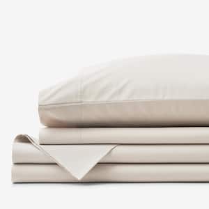 4-Piece Oatmeal Solid 400-Thread Count Supima Cotton Percale King Sheet Set