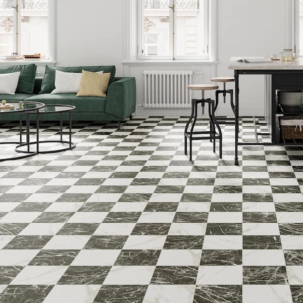 Merola Tile Marbilia Chess Marquina Gold 17 in. x 17 in. Porcelain