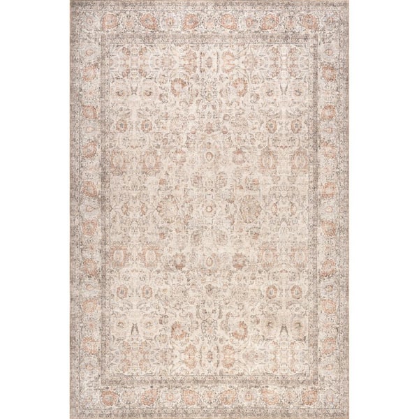 Hillstone Light Brown 6 ft. 7 in. x 9 ft. Traditional Vintage Medallion Area Rug