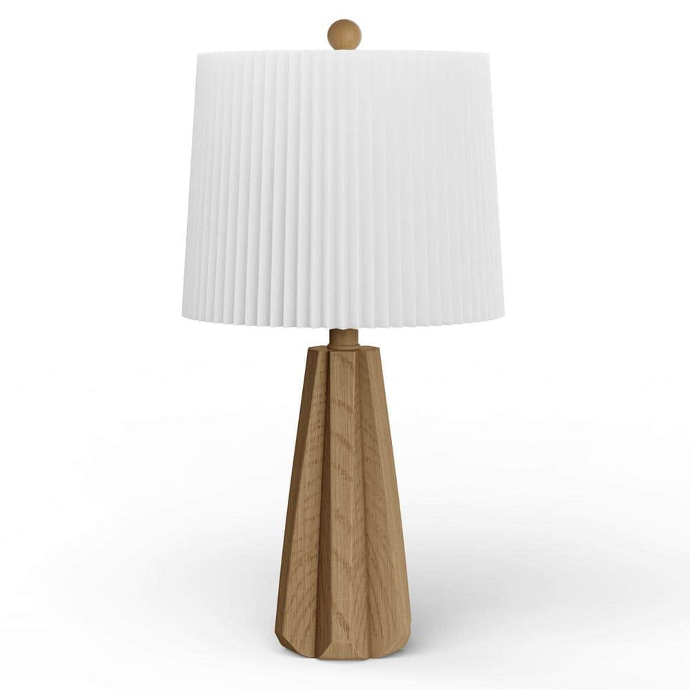 Deluxe 24" Light Brown Resin Table Lamp with White Pleated Linen Shade