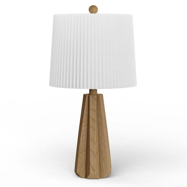 Maxax Salem 24 in. .Light Brown Resin Table Lamp with White Pleated Linen Lampshade