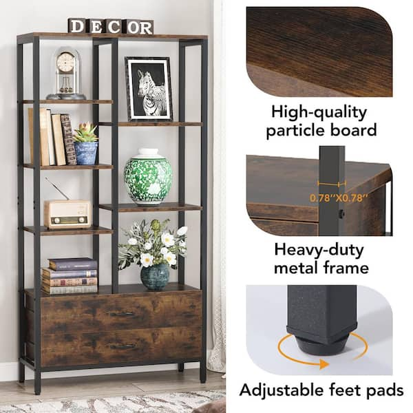 BYBLIGHT Eulas 70.9 in. Brown Wood 12-Shelf Modern Tall Etagere