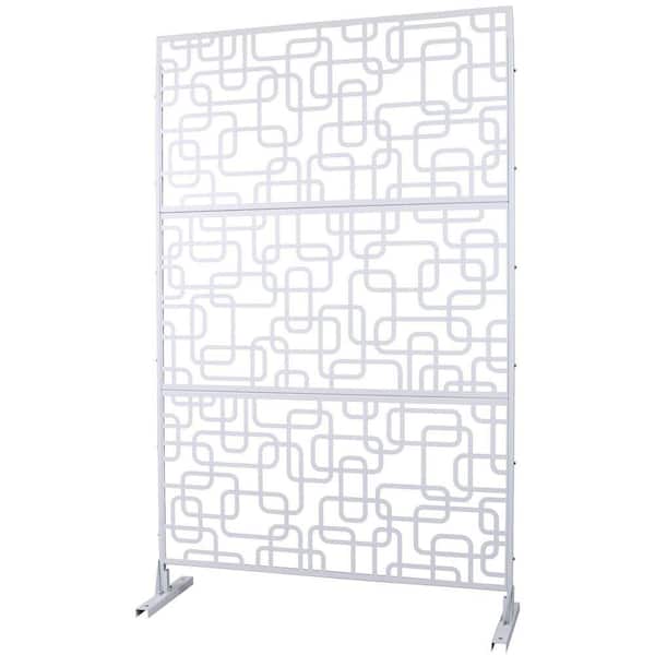 Outdoor and Indoor 6.3 ft. x 4 ft. Freestanding Decorative Privacy Fence Screen White Metal for Garden Fence