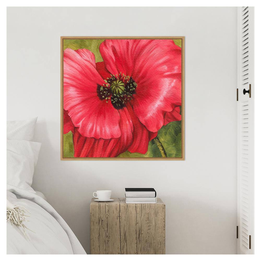 Vivid Poppy II Red Floral Canvas Wall Art with Maple Frame