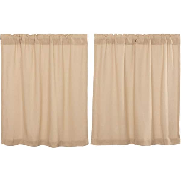 Burlap Vintage Tan 36 in. W x 36 in. L Cotton Light Filtering Rod Pocket Farmhouse Curtain Window Panel Pair