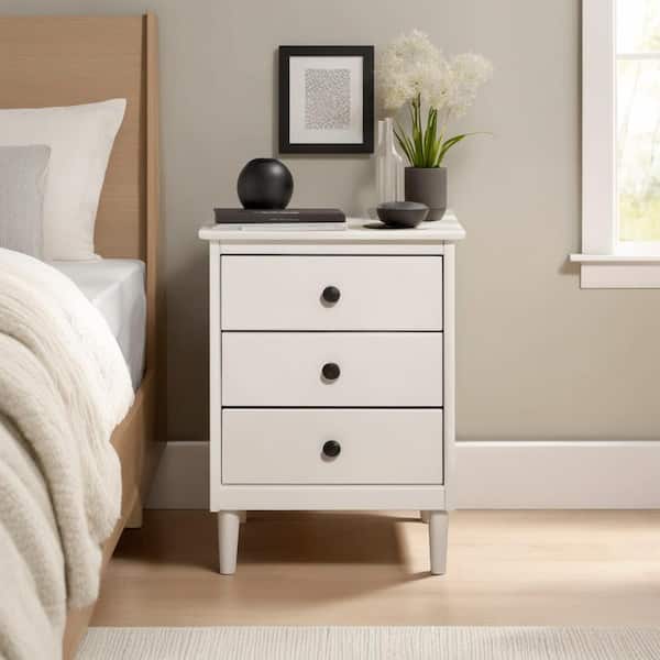 Walker Edison Furniture Company Classic Mid Century Modern 3-Drawer White Solid Wood Nightstand 25 in. x 19 in. x 15 in