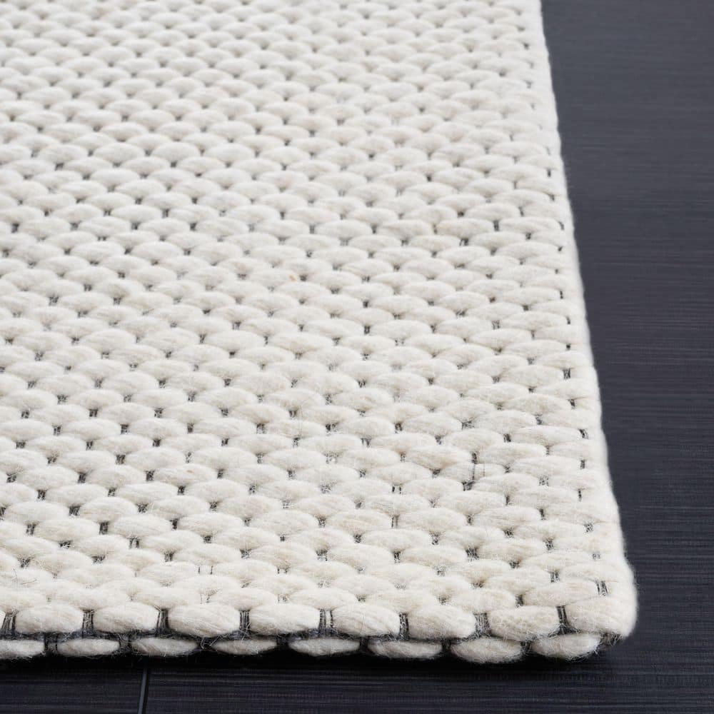 Ivory Rectangular Handwoven Wool Area Rug