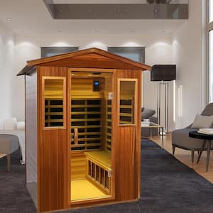Moray 4-Person Outdoor Mahogany Infrared Sauna with 8 Far-Infrared Carbon Crystal Heaters and Chromotherapy