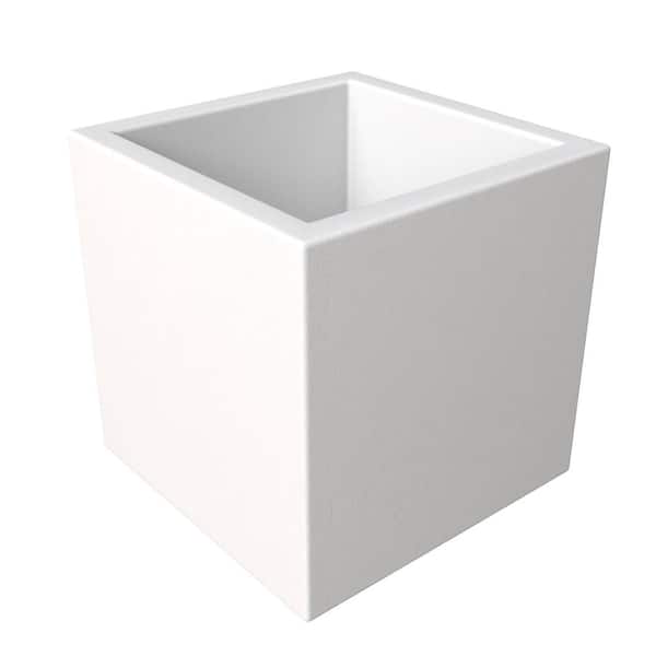 Fern Indoor/Outdoor Square Planter Pot in Fiberstone Modern Garden Flower Pot With Drainage Holes (White, 20 in. Wide)