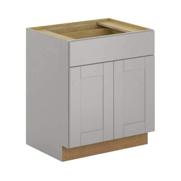 Hampton Bay Princeton Shaker Assembled 27x34.5x24 in. Base Cabinet with Soft Close Drawer in Warm Gray