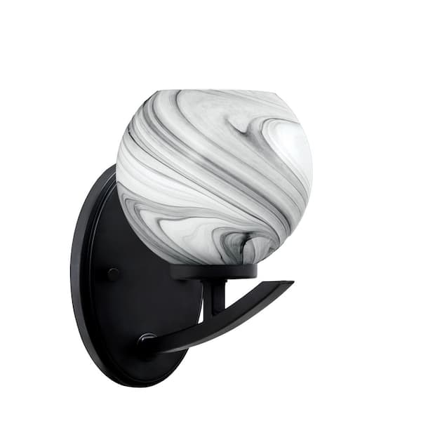 Unbranded Siena 1-Light Matte Black Downlight Wall Sconce with Onyx Swirl Glass Shade