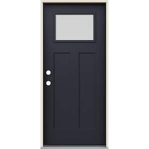 36 in. x 80 in. Right-Hand 1/4 Lite Craftsman Blanca Frosted Glass Black Fiberglass Prehung Front Door