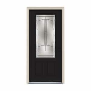 36 in. x 80 in. 3/4 Lite Idlewild Black Painted Steel Prehung Left-Hand Inswing Front Door w/Brickmould