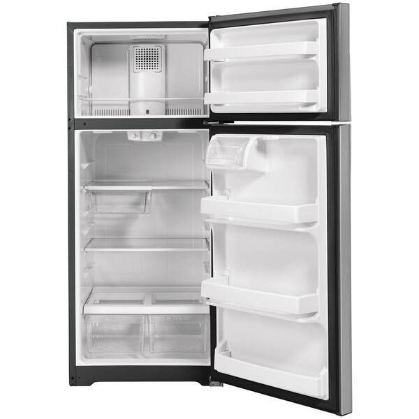 ge 17.5 cu ft top freezer refrigerator in stainless steel