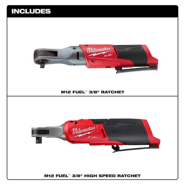 M12 FUEL 12V Lithium-Ion Brushless 3/8 in. Cordless Ratchet with M12 High Speed 3/8 in. Ratchet