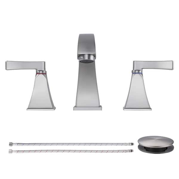 WOWOW 8 in. Widespread Double Handle Bathroom Faucet with Pop-Up Drain in Brushed Nickel