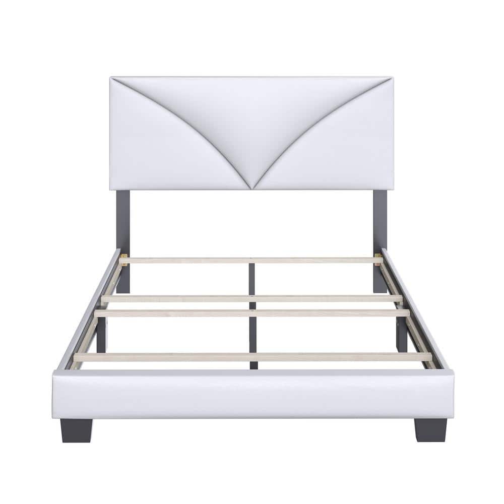 Cornerstone Classic White Faux Leather Queen Upholstered Bed Frame with Hea