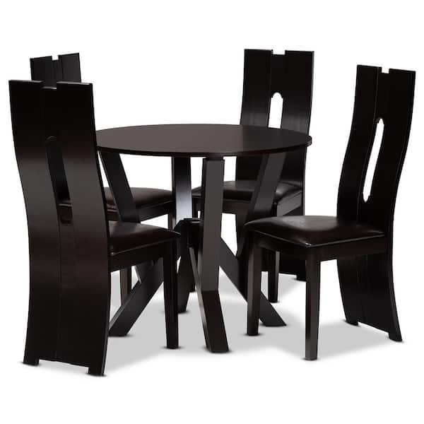 Baxton Studio Senan 5 Piece Dark Brown and Espresso Brown Dining