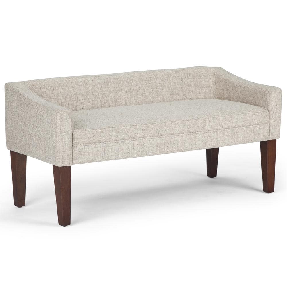 Platinum Upholstered Bench with Low Back and Swooped Arms
