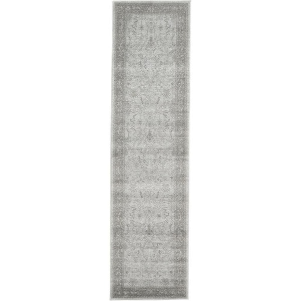Unique Loom La Jolla Floral Light Gray 2' 7 x 10' 0 Runner Rug