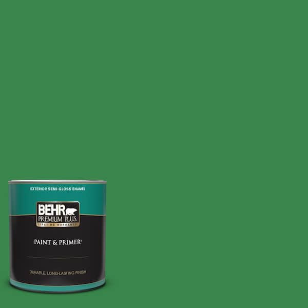 BEHR PREMIUM PLUS 1 qt. #450B-7 Green Grass Semi-Gloss Enamel Exterior Paint & Primer