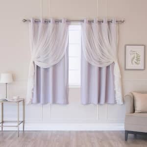 Lilac Tulle Lace Solid 52 in. W x 63 in. L Grommet Blackout Curtain (Set of 2)