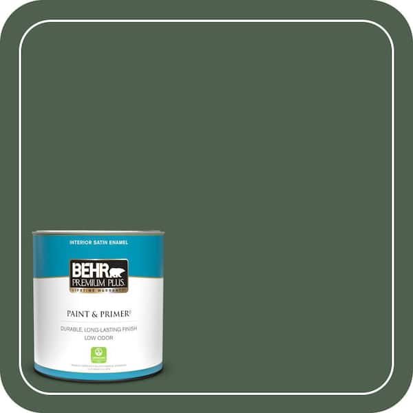 BEHR PREMIUM PLUS 1 qt. #450F-7 Hampton Green Satin Enamel Low Odor Interior Paint & Primer