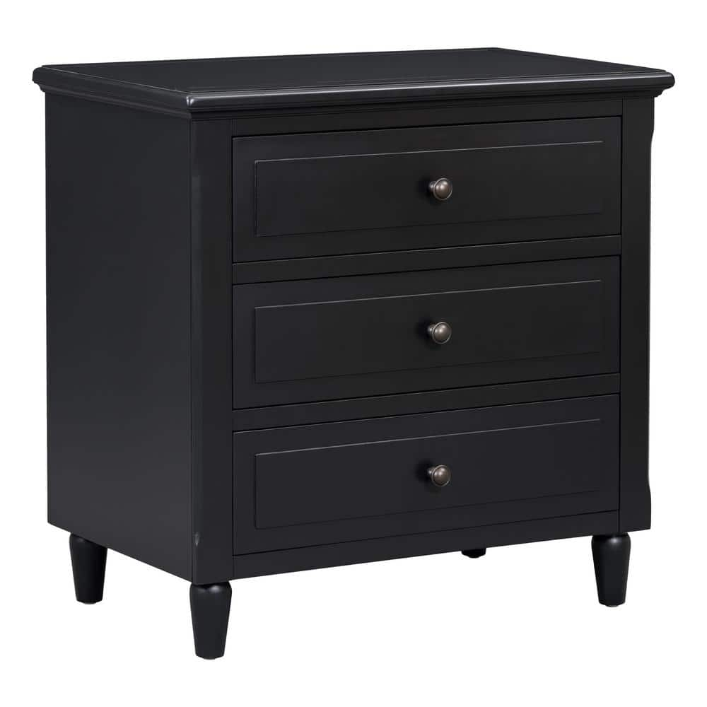 Harper & Bright Designs Black Modern 3-Drawer 28 in. W Nightstand ...