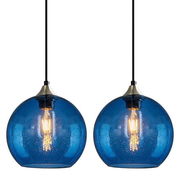 Home Lighting ‎60-Watts 1-Light 7.87 in. Blue Glass Pendant Light for Kitchen Island, No Bulbs Included (2-Pack)