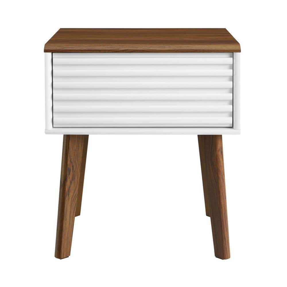 Walnut White Mid-Century Modern Storage End Table